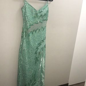 Green sequins formal dress
